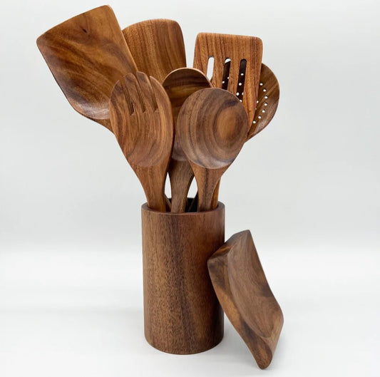 Eco-Friendly Teak Woood Kitchen Utensil Set (9-piece)