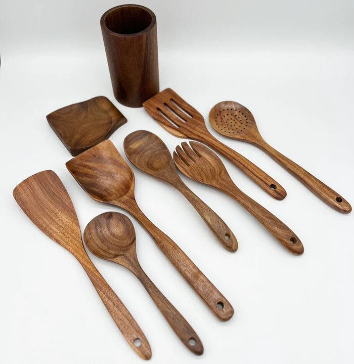 Eco-Friendly Teak Woood Kitchen Utensil Set (9-piece)