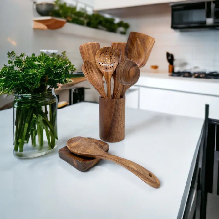 Eco-Friendly Teak Woood Kitchen Utensil Set (9-piece)